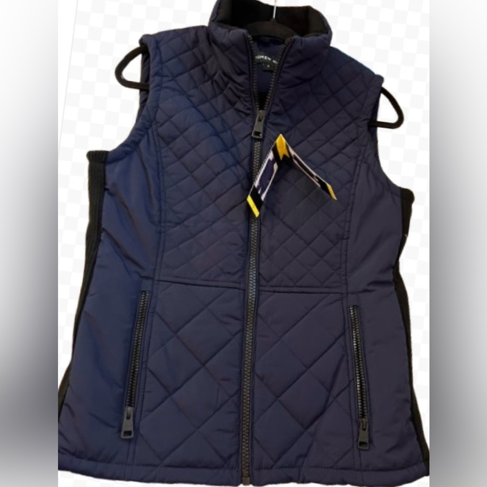 Andrew Marc Navy Quilted Zipper Pockets 3 Season Collared Vest Size S BNWT
